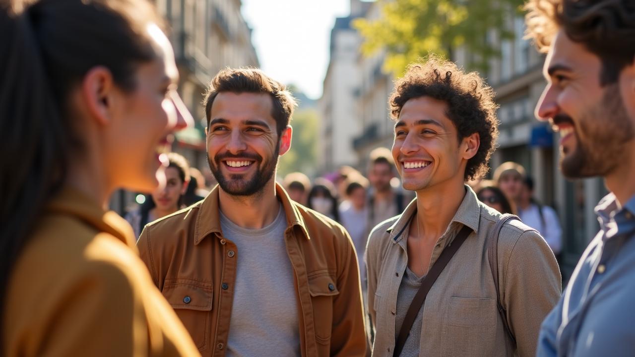Groupe international souriant à Paris
